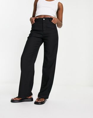 Monki straight leg tailored trousers in black - ASOS Price Checker