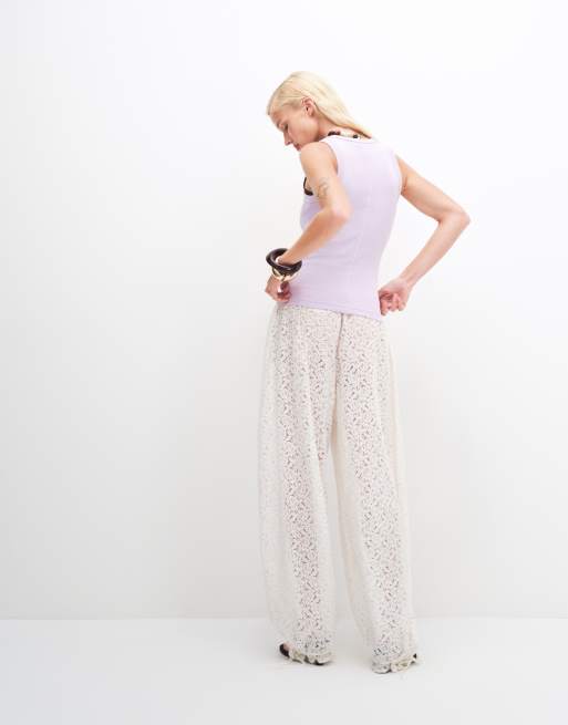 Monki - Pantalon bouffant bohème en dentelle - Blanc cassé, 3 de 7