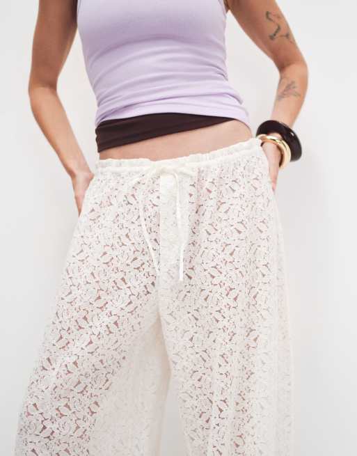 Monki - Pantalon bouffant bohème en dentelle - Blanc cassé, 4 de 7
