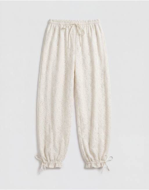 Monki - Pantalon bouffant bohème en dentelle - Blanc cassé, 6 de 7