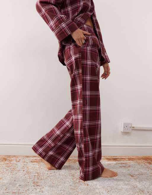 Monki - Pantalon de pyjama d'ensemble en flanelle à carreaux - Bordeaux, 3 de 4