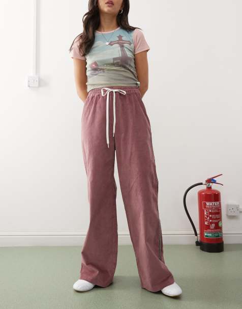 Monki - Pantalon de survêtement ample avec bandes latérales - Bordeaux - view 1