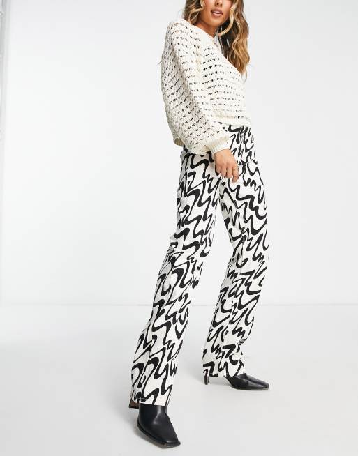 Monki - Pantalon d'ensemble à taille haute à imprimé vagues