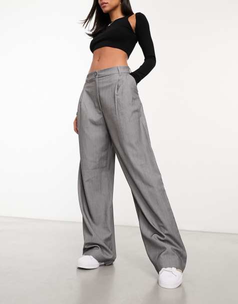 Monki - Pantalon large ajusté à taille haute - Gris clair - view 1