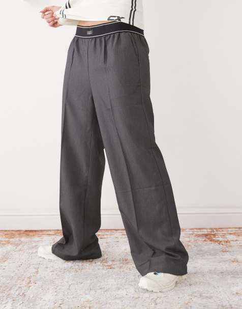 Monki - Pantalon large avec taille style boxer - Gris chiné - view 1