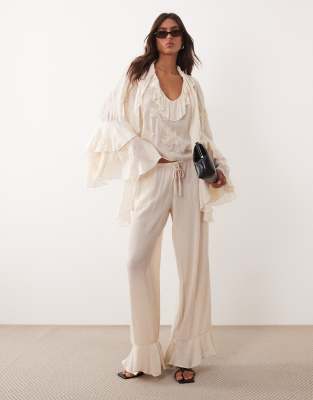 Pantalon large effet froissé - Blanc cassé M