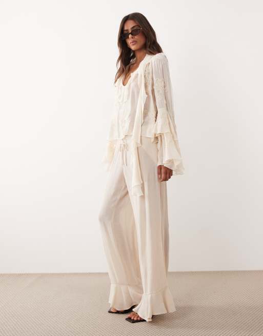 Monki - Pantalon large effet froissé - Blanc cassé, 2 de 5