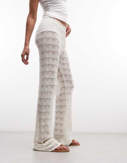 Monki - Pantalon large effet maille crochetée - Blanc, 2 de 5