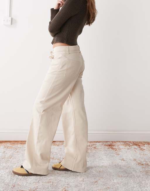 Monki - Pantalon large noué à la taille - Beige, 3 de 5