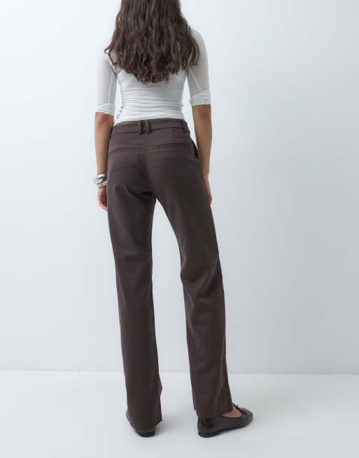 Monki pantalon met rechte pijpen in donkerbruin, 5 van 5