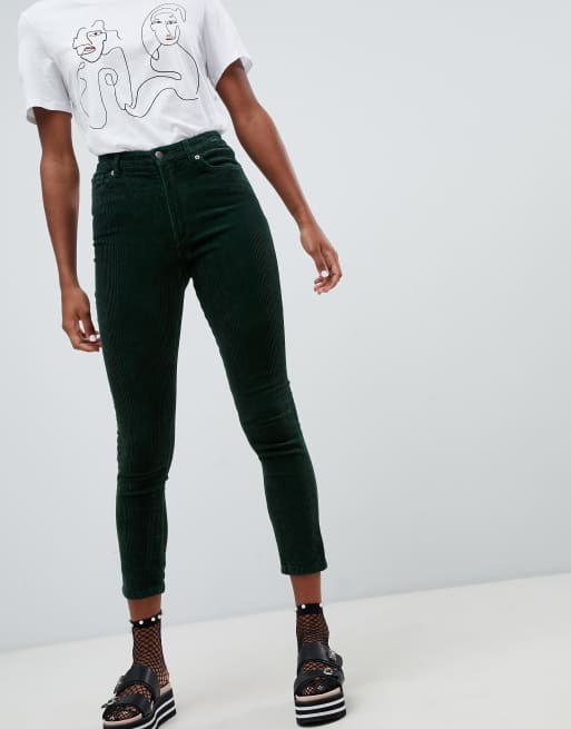 Monki Pantalon skinny en velours côtelé Vert foncé ASOS