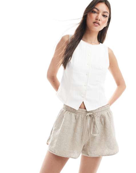 Monki - Pantaloncini in lino beige - In esclusiva per ASOS - view 1