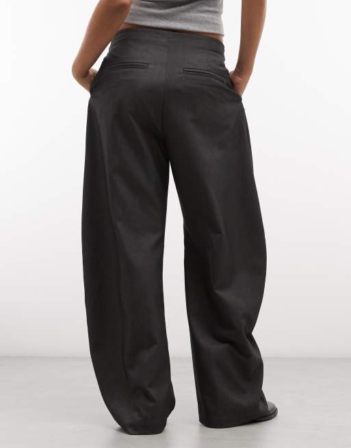Monki pantalones balloon plisados de vestir en gris oscuro jaspeado, 3 de 5