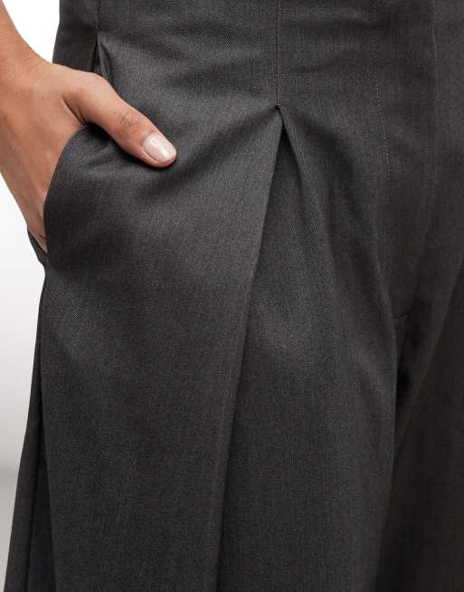 Monki pantalones balloon plisados de vestir en gris oscuro jaspeado, 5 de 5