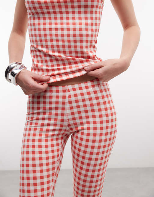 Monki - Pantalones capri a cuadros vichy rojos elásticos (parte de un conjunto), 2 de 5