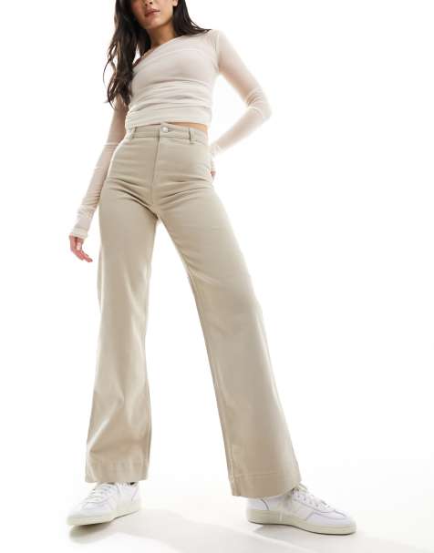 Monki - Pantaloni a fondo ampio in cotone elasticizzato beige - view 1