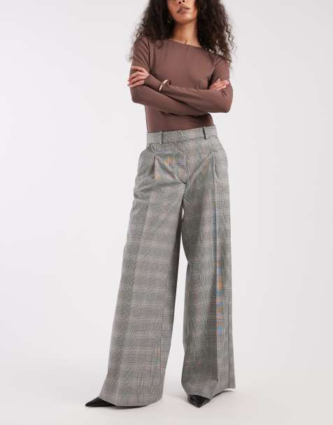 Monki - Pantaloni a vita alta a quadri con fondo ampio e pieghe sul davanti - view 1