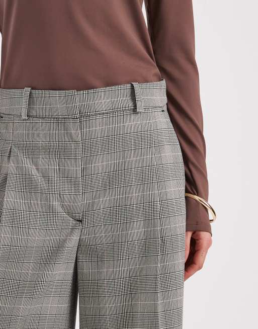 Monki - Pantaloni a vita alta a quadri con fondo ampio e pieghe sul davanti, 4 di 5