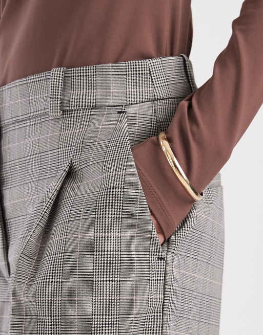Monki - Pantaloni a vita alta a quadri con fondo ampio e pieghe sul davanti, 5 di 5