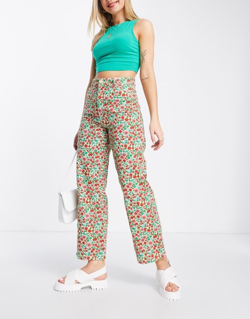 Monki - Pantaloni con stampa a fiorellini multicolore