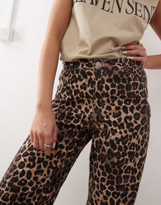 Animal Print Jeans Leopardati Vita Alta Monki Pantaloni Marroni