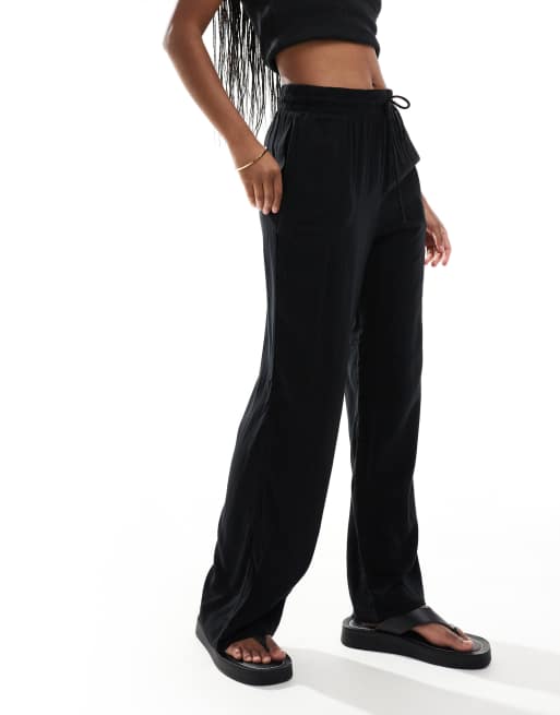 Monki - Pantaloni neri con coulisse in vita, 4 di 5