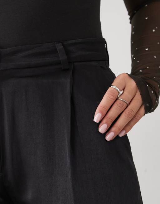 Monki - Pantaloni sartoriali a fondo ampio in raso neri, 5 di 5