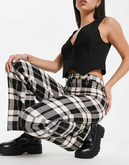Monki Pantaloni sartoriali a quadri scozzesi neri e bianchi ASOS