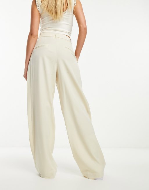 Monki - Pantaloni sartoriali a vita alta a fondo ampio beige, 2 di 4