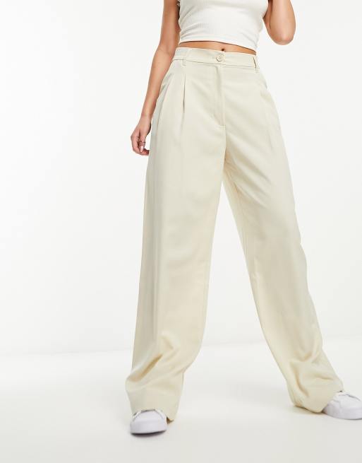 Monki - Pantaloni sartoriali a vita alta a fondo ampio beige, 4 di 4