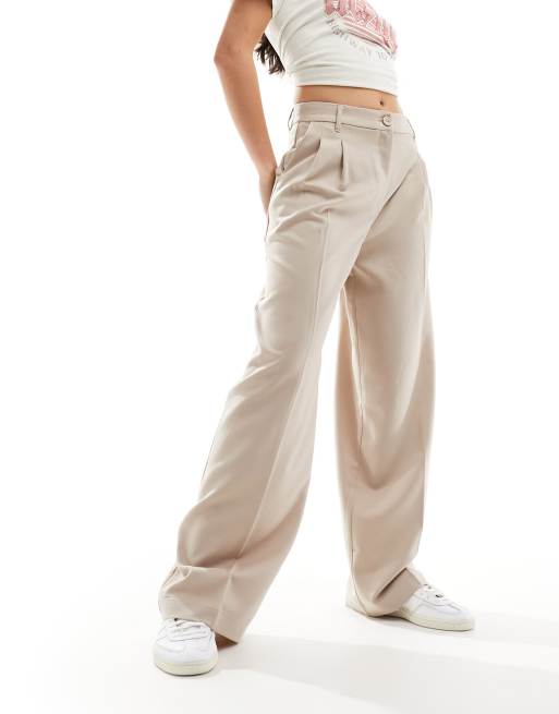 Monki - Pantaloni sartoriali a vita alta a fondo ampio beige , 4 di 5