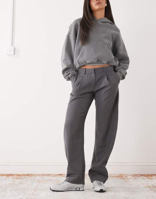 Monki - Pantaloni sartoriali bombati color grigio antracite gessato