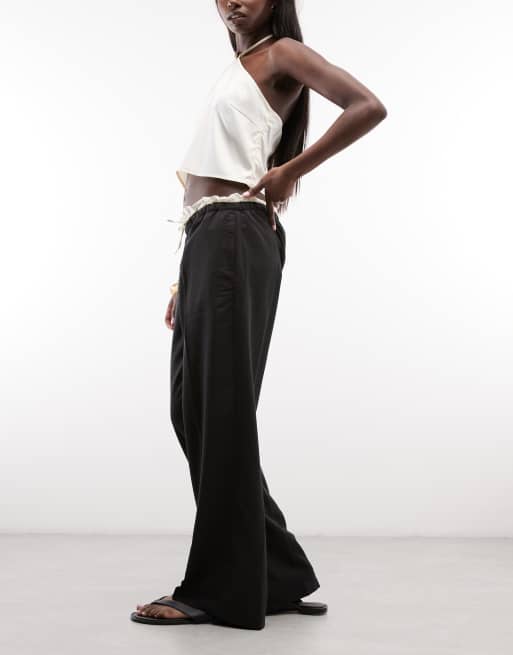 Monki - Pantaloni sartoriali neri con fascia in vita in cotone, 2 di 5