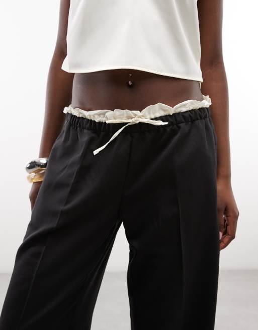 Monki - Pantaloni sartoriali neri con fascia in vita in cotone, 3 di 5