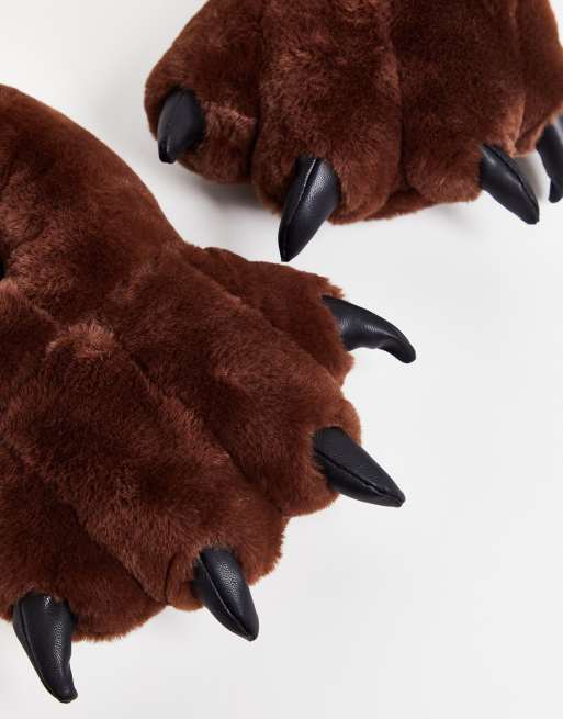 Monki - Pantoffels in vorm van monsterklauwen van imitatiebont in bruin , 2 van 4