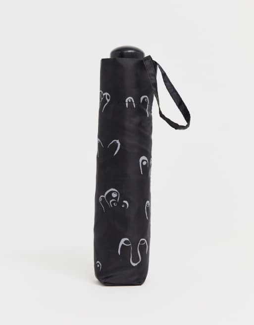 Monki - Paraplu met borstenprint in zwart