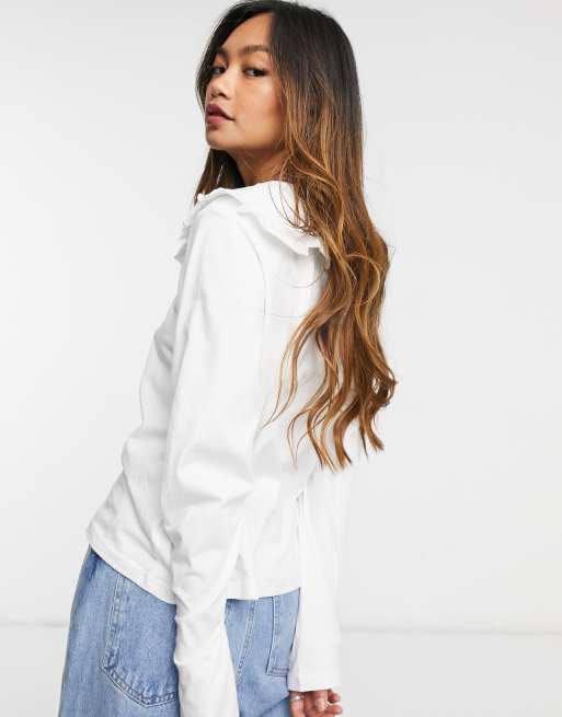 Monki Pari long-sleeved collar top in white, 2 of 4