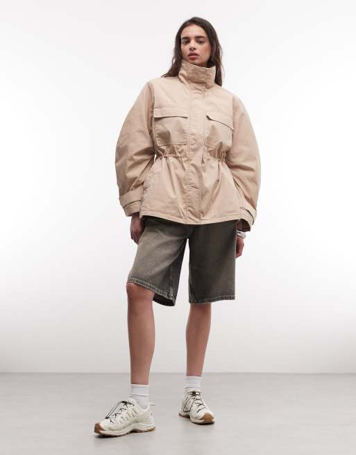 Monki - Parka beige stretto in vita con colletto in pelliccia rimovibile, 2 di 4