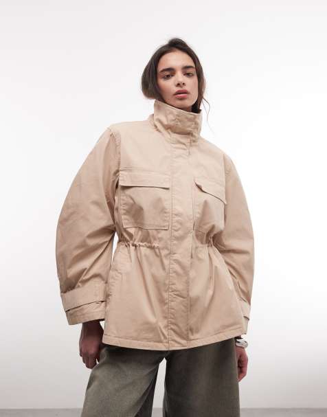Monki - Parka cintrée à la taille avec col amovible en fausse fourrure - Beige - view 1