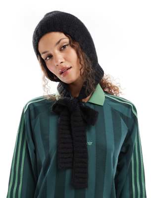 Monki - Passamontagna in maglia nero con allacciatura con fiocco