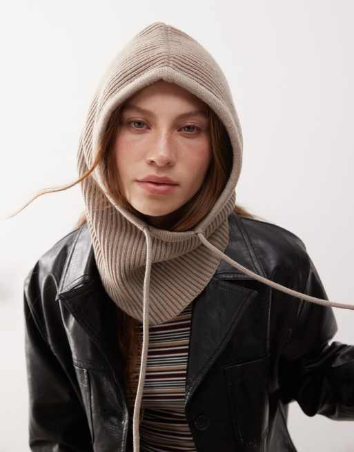 Monki - Passamontagna in maglia stile cappuccio marrone