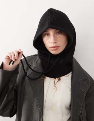 Monki - Passamontagna in maglia stile cappuccio nero