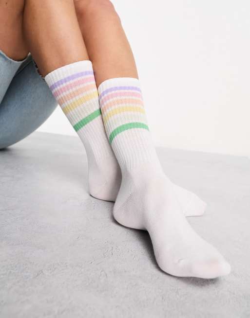 Socks - Rainbow & White Stripe