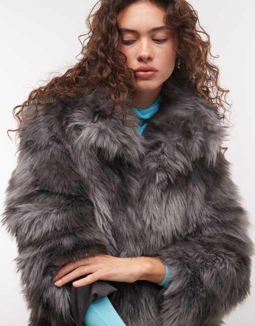 Monki płaszcz z faux-fur w kolorze ciemnoszarym, 3 z 4