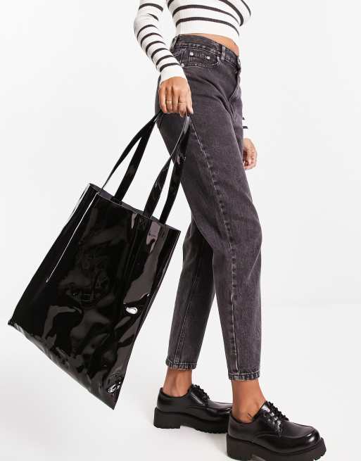 Black patent 2025 shopper bag