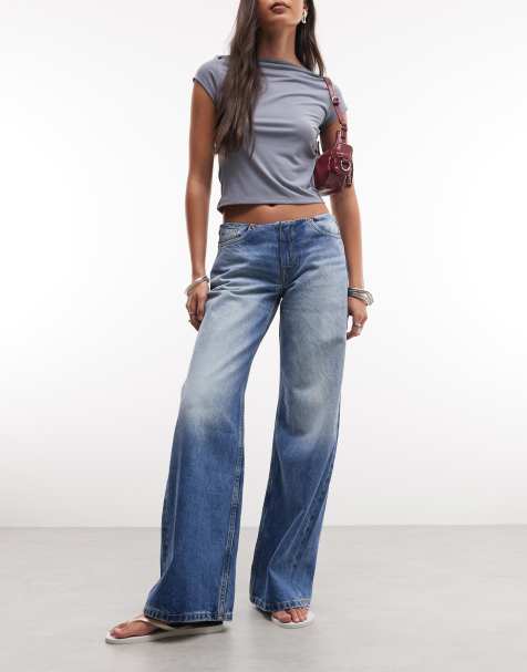 Monki - Paz - Denimblå jeans med brede ben uden taljebånd - view 1