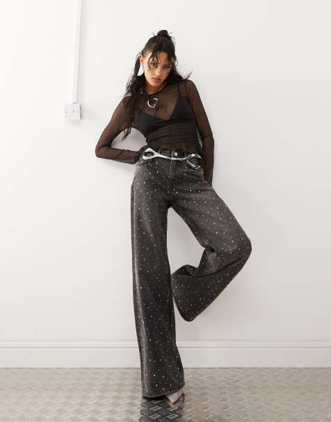 Monki - Paz - Jean ample à taille mi-haute avec ornements - Noir - view 1