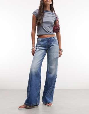 Monki Paz Wide Leg Jeans Without Waistband In Blue