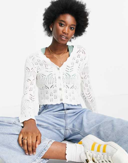 Monki Pearl crochet cardigan in off white