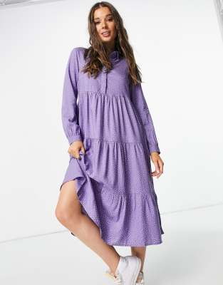Monki Pearl tiered midi dress with 